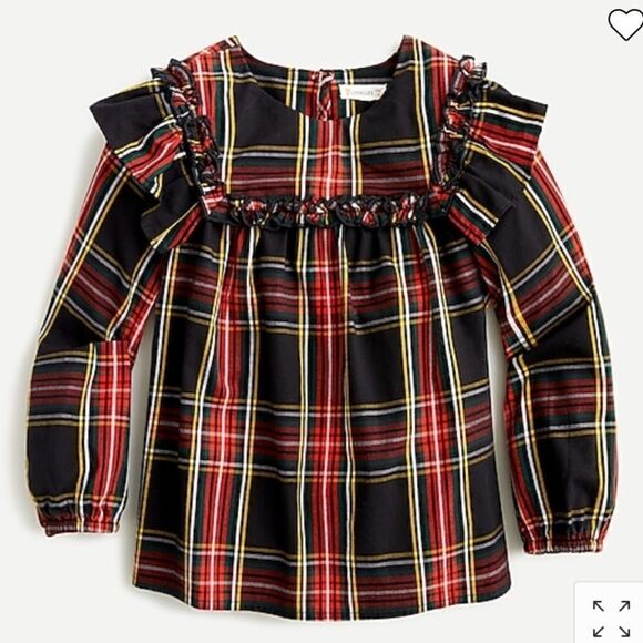 Crewcuts Girls' double-ruffle trim top in Stewart tartan* - Picture 1 of 4
